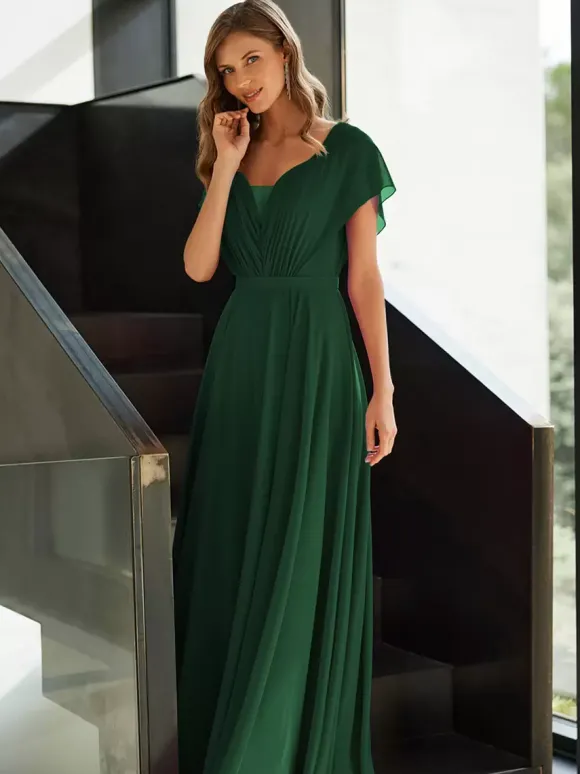 Robe de mère plissée col en v manches courtes ligne a robes d'invitées pour mariage