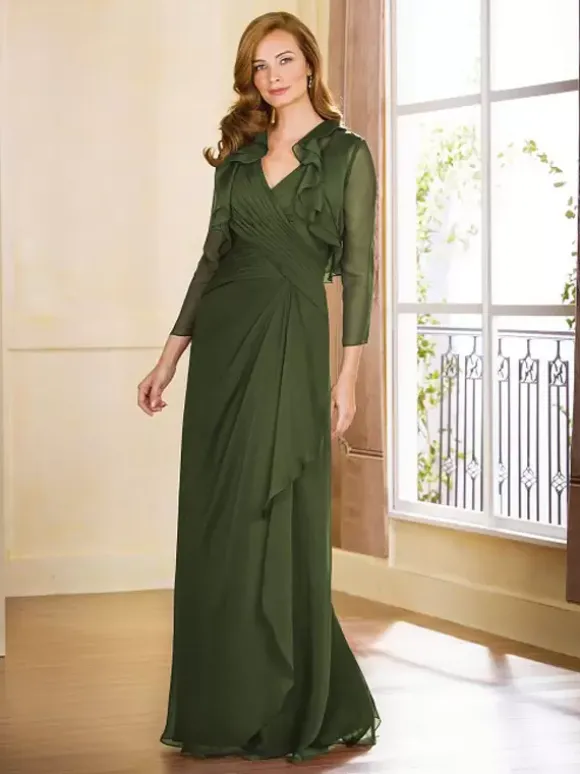 Robe de mère plissée col en v sans manches ligne a longueur au sol robes d'invitées pour mariage