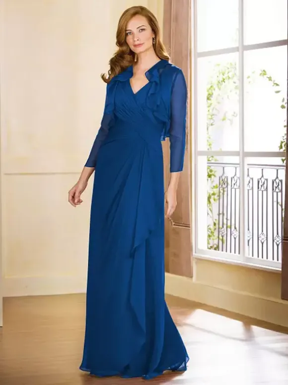 Robe de mère plissée col en v sans manches ligne a longueur au sol robes d'invitées pour mariage