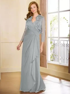 Robe de mère plissée col en v sans manches ligne a longueur au sol robes d'invitées pour mariage