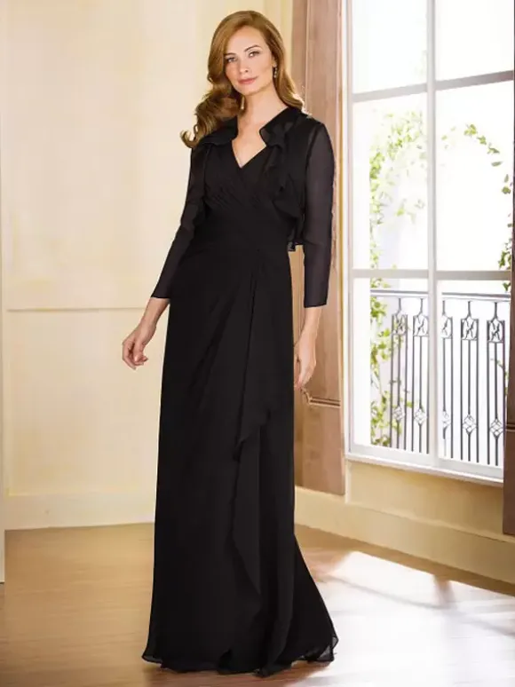 Robe de mère plissée col en v sans manches ligne a longueur au sol robes d'invitées pour mariage