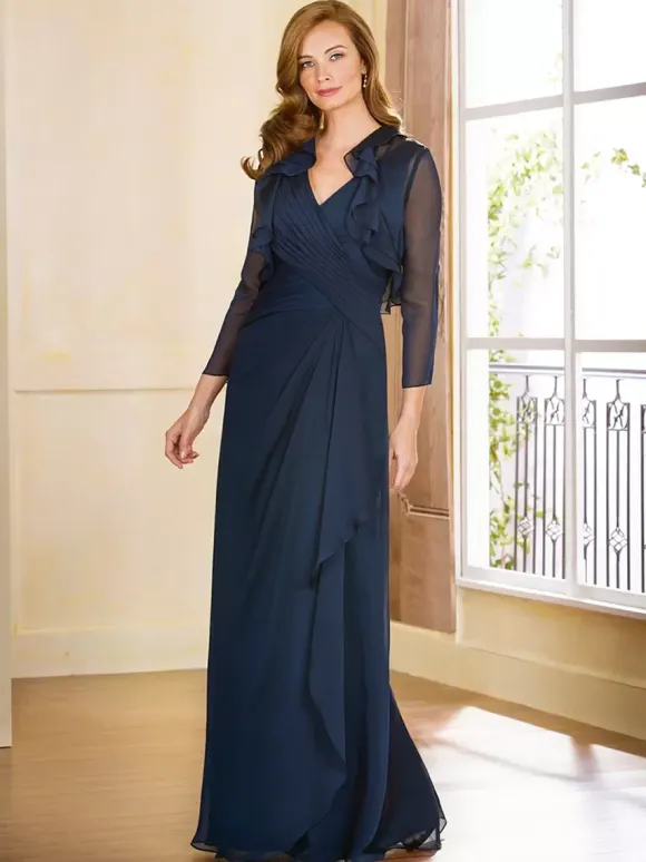 Robe de mère plissée col en v sans manches ligne a longueur au sol robes d'invitées pour mariage