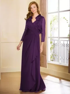 Robe de mère plissée col en v sans manches ligne a longueur au sol robes d'invitées pour mariage