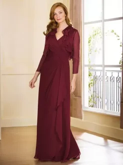 Robe de mère plissée col en v sans manches ligne a longueur au sol robes d'invitées pour mariage