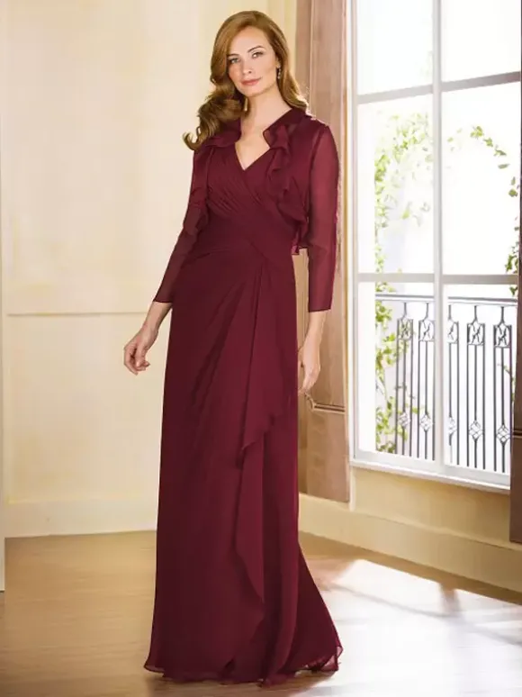 Robe de mère plissée col en v sans manches ligne a longueur au sol robes d'invitées pour mariage