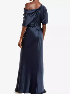 Robe de mère une épaule manches courtes sirène plissée longueur au sol robes d'invitées de mariage