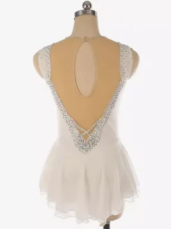 Robe de patinage artistique bleu clair à encolure perlée en polyester pour femmes et filles.