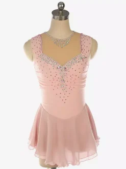 Robe de patinage artistique bleu clair à encolure perlée en polyester pour femmes et filles.