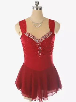 Robe de patinage artistique bleu clair à encolure perlée en polyester pour femmes et filles.