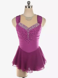 Robe de patinage artistique bleu clair à encolure perlée en polyester pour femmes et filles.