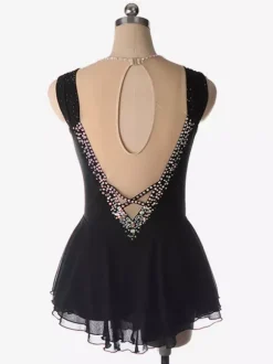 Robe de patinage artistique bleu clair à encolure perlée en polyester pour femmes et filles.