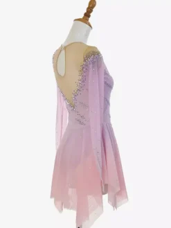 Robe de patinage artistique rose pailletée à strass manches longues costume de patinage pour tous les âges
