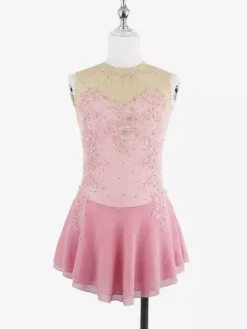Robe de patinage blanche sans manches ornée de perles pour femmes et filles