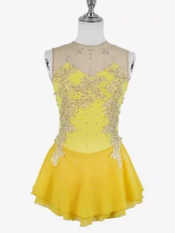 Robe de patinage blanche sans manches ornée de perles pour femmes et filles