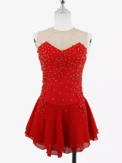 Robe de patinage blanche sans manches ornée de perles pour femmes et filles