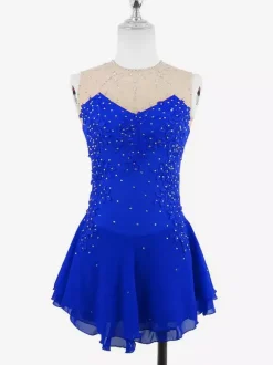 Robe de patinage blanche sans manches ornée de perles pour femmes et filles