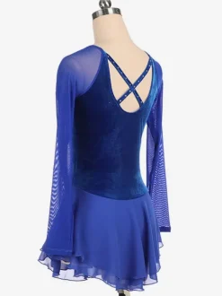 Robe De Patinage Bleue Velours Coréen Manches Longues Costumes De Danse