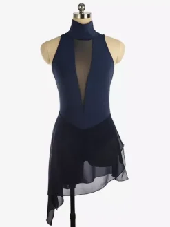 Robe de patinage bordeaux à col montant sans manches dos nu et bretelles croisées