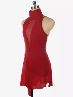 Robe de patinage bordeaux à col montant sans manches dos nu et bretelles croisées