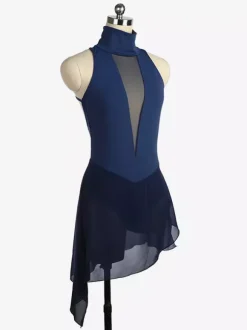 Robe de patinage bordeaux à col montant sans manches dos nu et bretelles croisées