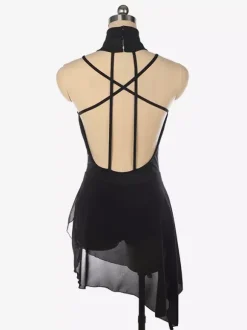 Robe de patinage bordeaux à col montant sans manches dos nu et bretelles croisées