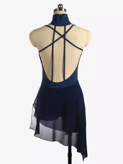 Robe de patinage bordeaux à col montant sans manches dos nu et bretelles croisées