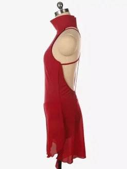 Robe de patinage bordeaux à col montant sans manches dos nu et bretelles croisées