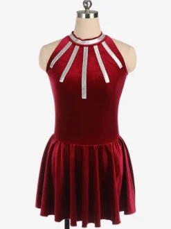 Robe De Patinage Pourpre Velours Coréen Costumes De Danse Bicolore