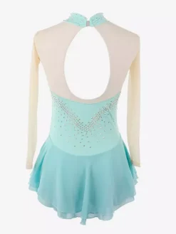 Robe de patinage violette à décolleté c艙ur et strass manches longues couleur chair pour femmes et filles