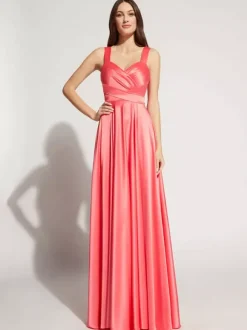 Robe de soirée A-ligne décolleté en c艙ur longueur au sol sans manches fermeture éclair ceinture élastique soie comme le satin robes de soirée sociale personnalisation gratuite