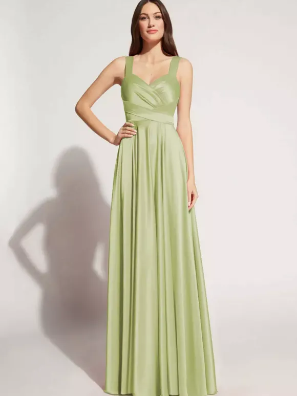 Robe de soirée A-ligne décolleté en c艙ur longueur au sol sans manches fermeture éclair ceinture élastique soie comme le satin robes de soirée sociale personnalisation gratuite