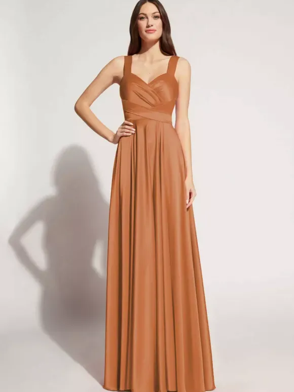Robe de soirée A-ligne décolleté en c艙ur longueur au sol sans manches fermeture éclair ceinture élastique soie comme le satin robes de soirée sociale personnalisation gratuite
