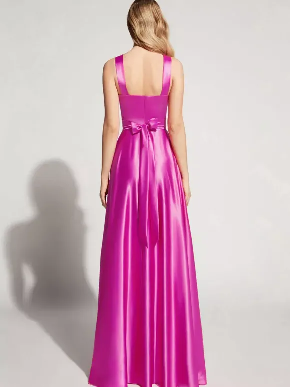 Robe de soirée A-ligne décolleté en c艙ur longueur au sol sans manches fermeture éclair ceinture élastique soie comme le satin robes de soirée sociale personnalisation gratuite