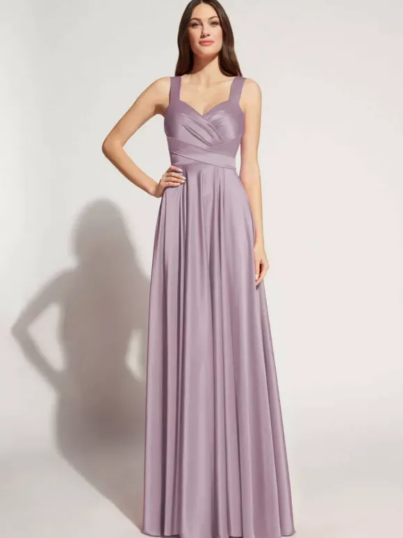 Robe de soirée A-ligne décolleté en c艙ur longueur au sol sans manches fermeture éclair ceinture élastique soie comme le satin robes de soirée sociale personnalisation gratuite