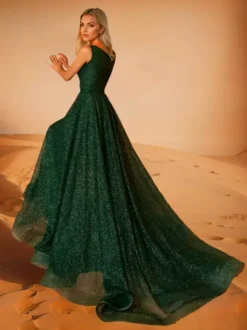 Robe de soirée A-Line Jewel Neck Polyester avec traîne Robes de soirée sociales