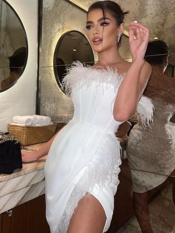 Robe de soirée blanche bustier plissée sans manches robe sexy
