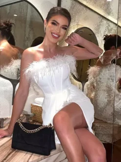 Robe de soirée blanche bustier plissée sans manches robe sexy
