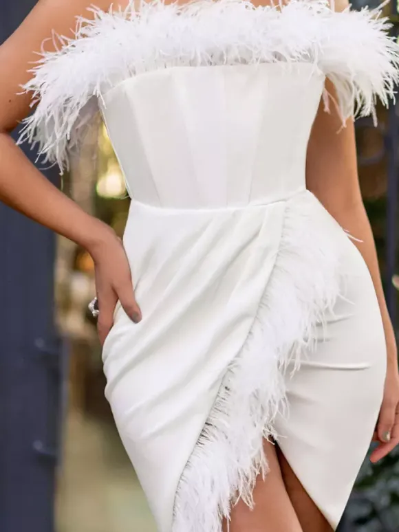 Robe de soirée blanche bustier plissée sans manches robe sexy