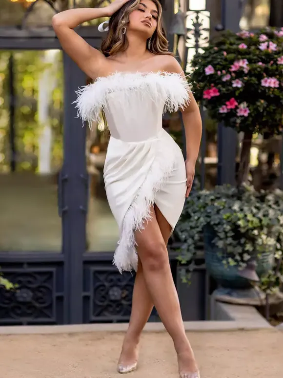 Robe de soirée blanche bustier plissée sans manches robe sexy