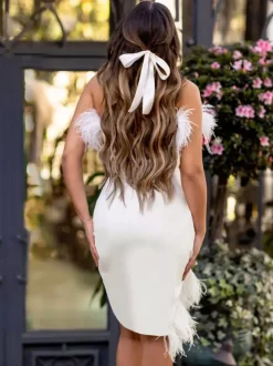 Robe de soirée blanche bustier plissée sans manches robe sexy