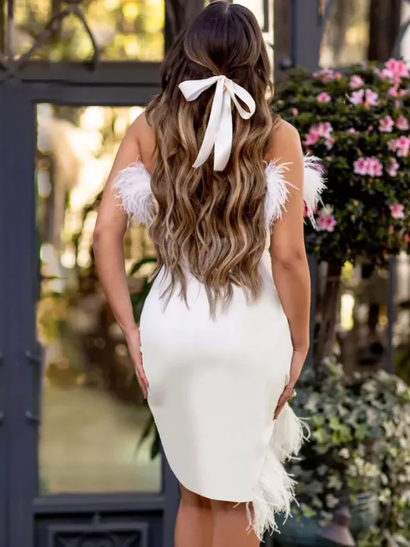 Robe de soirée blanche bustier plissée sans manches robe sexy
