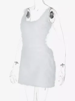Robe de soirée blanche en polyester sans manches à bretelles et col montant