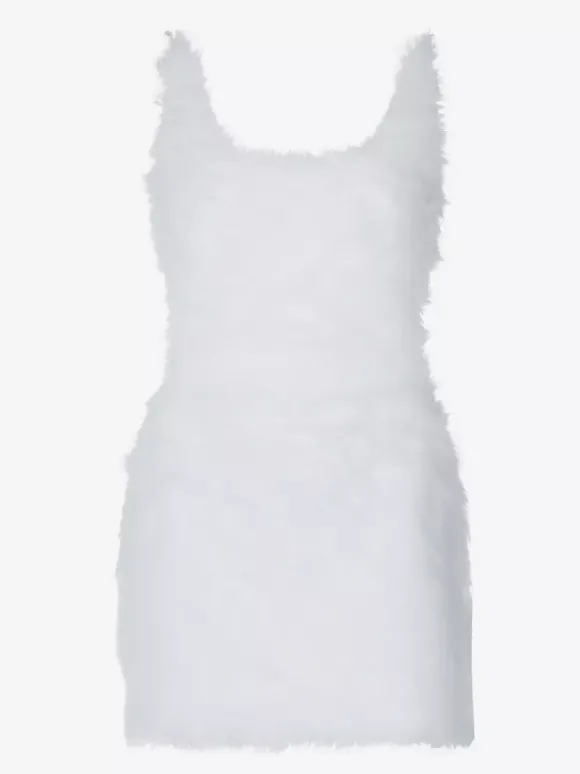 Robe de soirée blanche en polyester sans manches à bretelles et col montant
