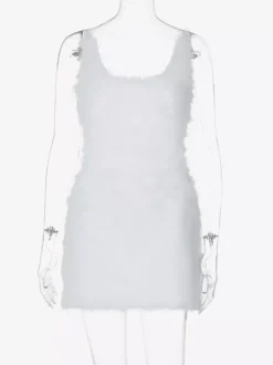 Robe de soirée blanche en polyester sans manches à bretelles et col montant