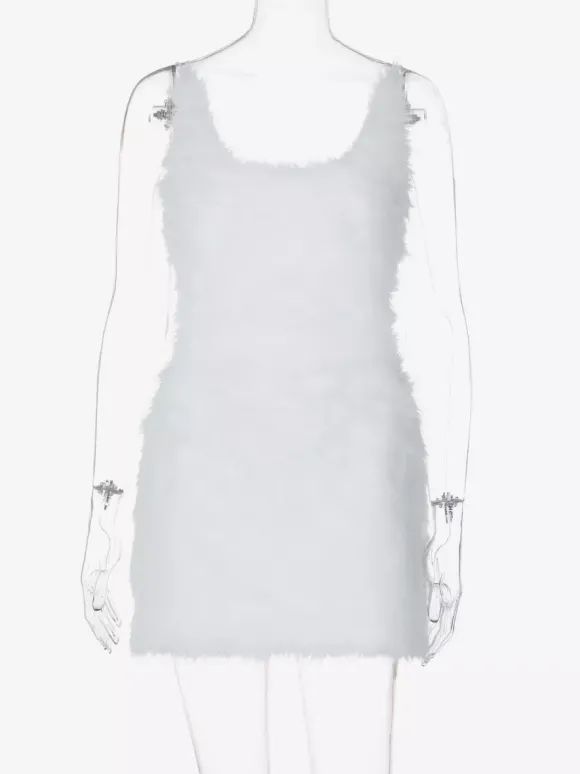 Robe de soirée blanche en polyester sans manches à bretelles et col montant
