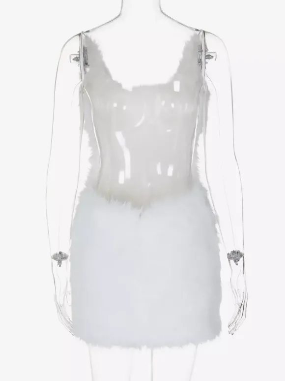 Robe de soirée blanche en polyester sans manches à bretelles et col montant