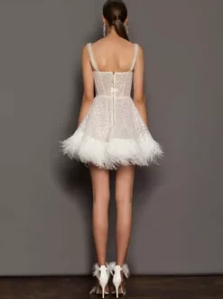 Robe de soirée blanche à sequins épaules dénudées sans manches et dos nu sexy