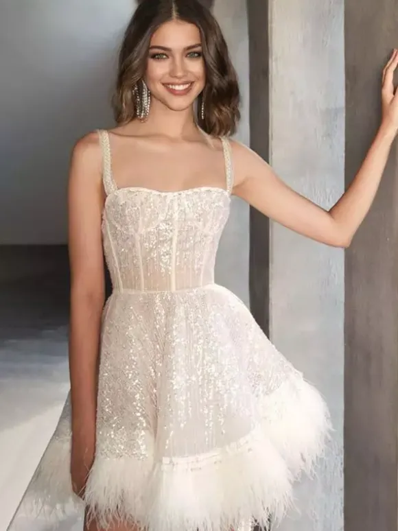 Robe de soirée blanche à sequins épaules dénudées sans manches et dos nu sexy