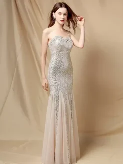 Robe De Soirée À Bretelles Longue Sirène Paillettes Dos Nu Robe Semi-Formelle Sexy