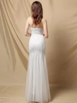 Robe De Soirée À Bretelles Longue Sirène Paillettes Dos Nu Robe Semi-Formelle Sexy